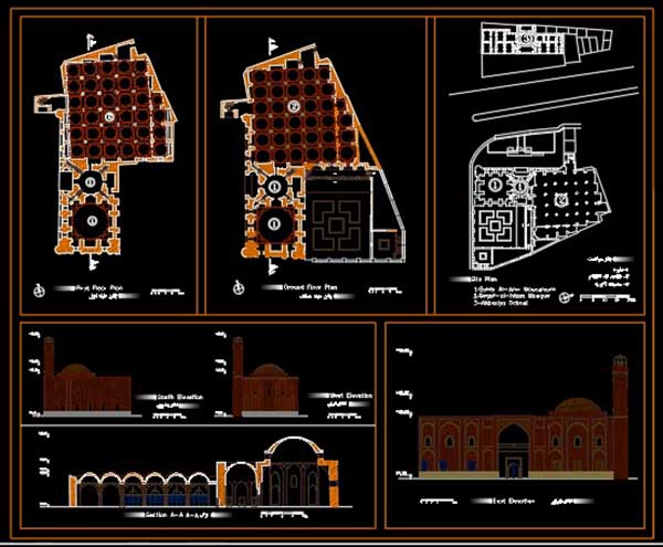 پلان مسجد ثقه الاسلام و نقشه صاحب الامر و نقشه مدرسه اکبریه [DWG]